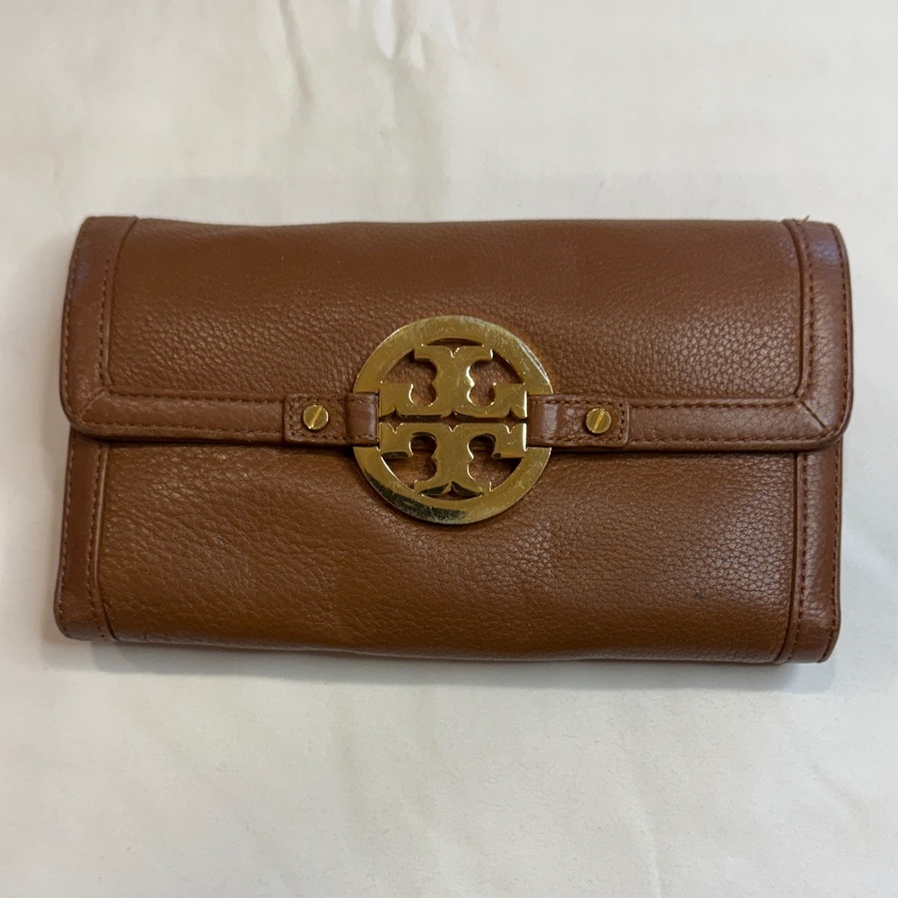 Tory Burch Brown Wallet with Gold Logo